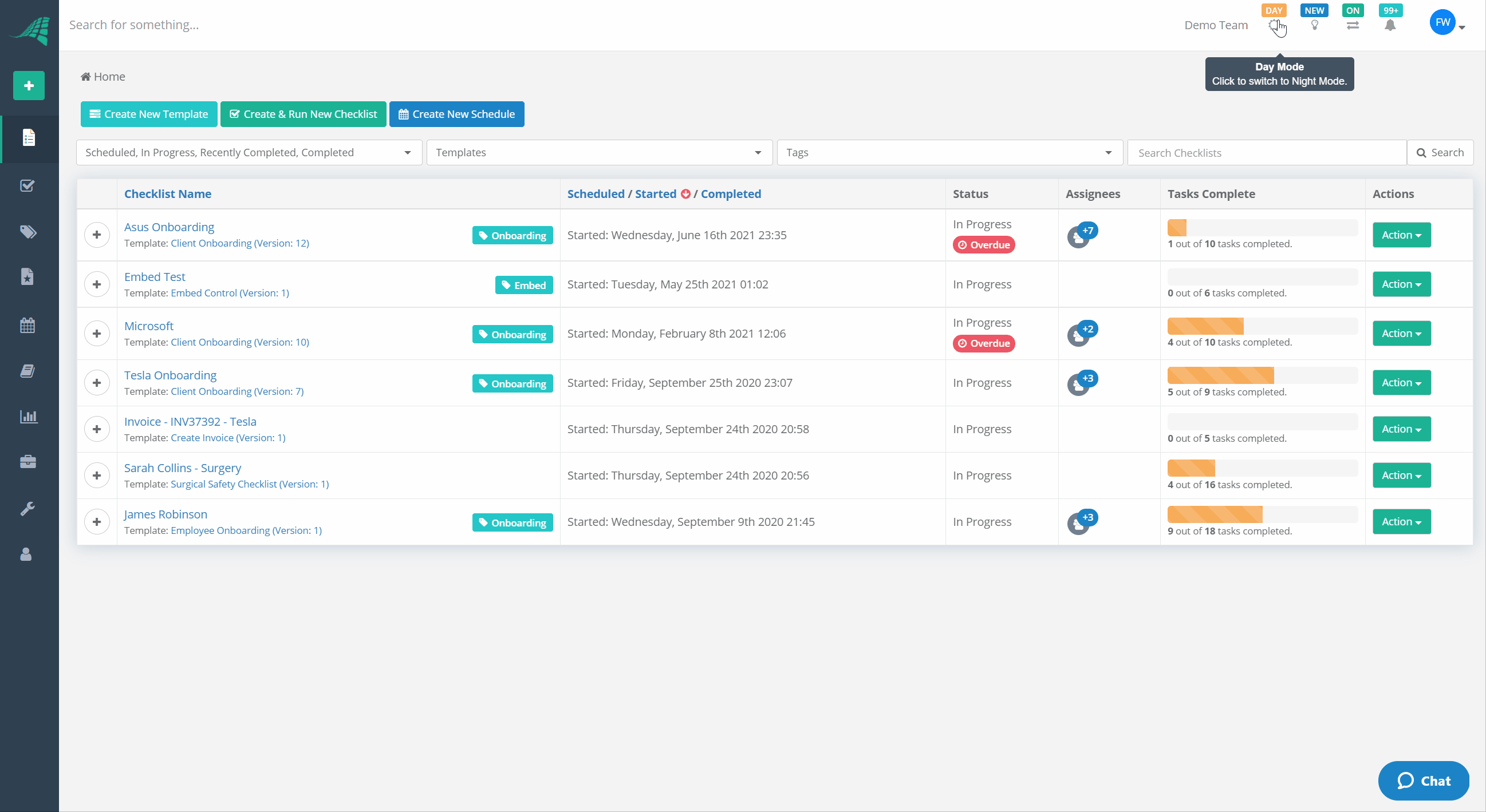 View Checklist in Dashboard and Complete Task