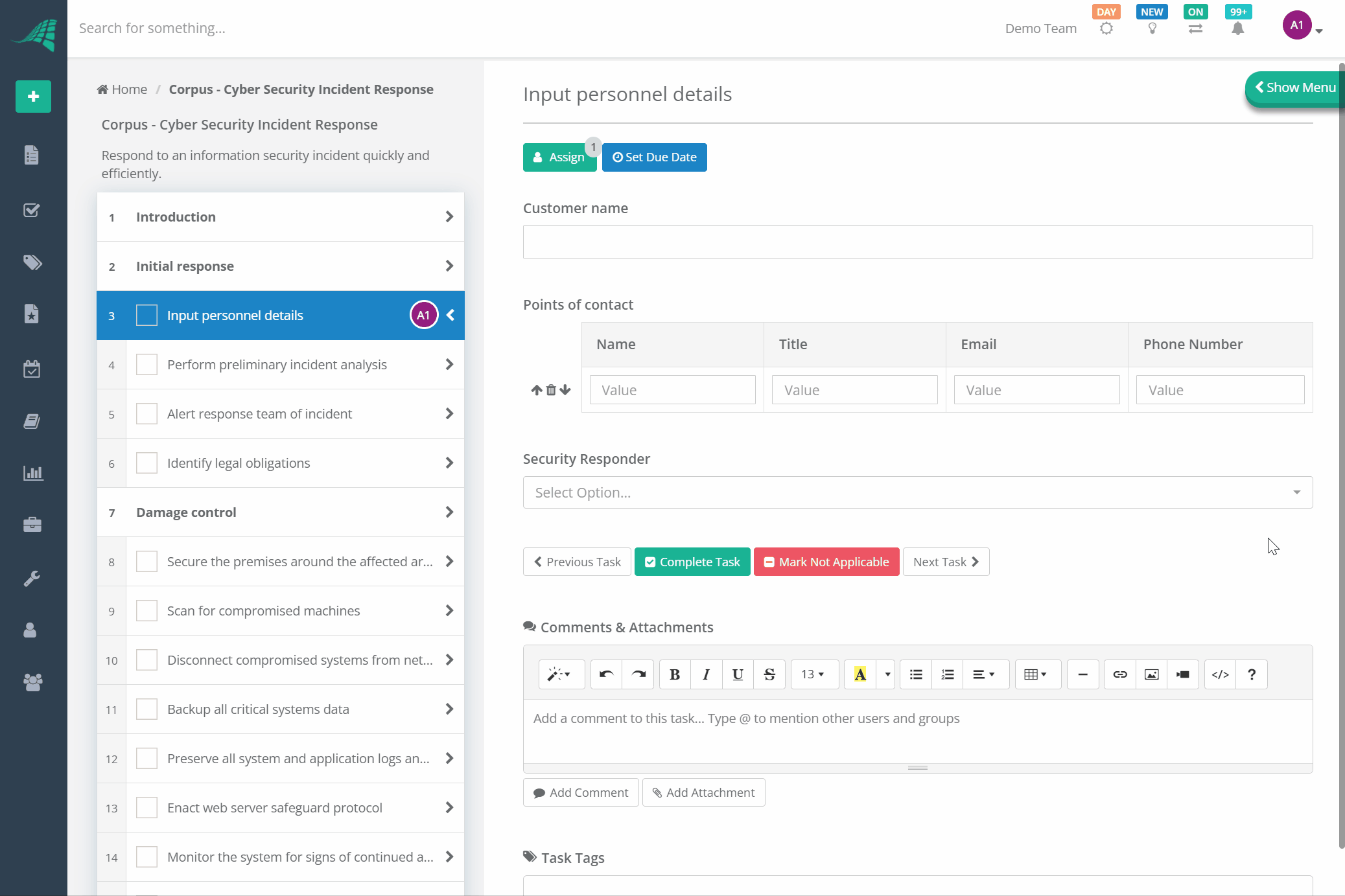 Members control with dynamic assignments being used in a checklist