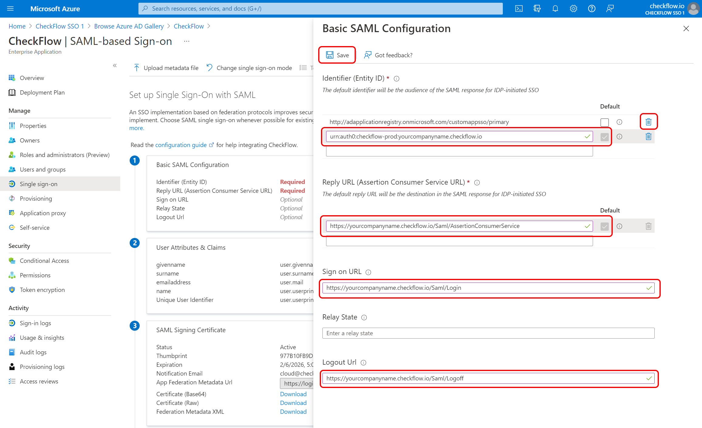 Basic SAML Configuration