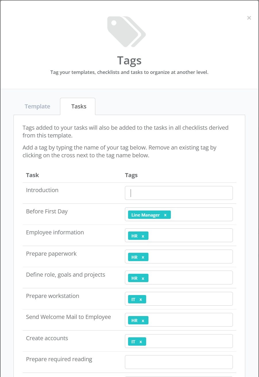 Template Tasks Tags